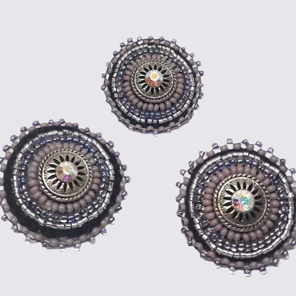 Elegant Beaded Brooch - Silver and Black